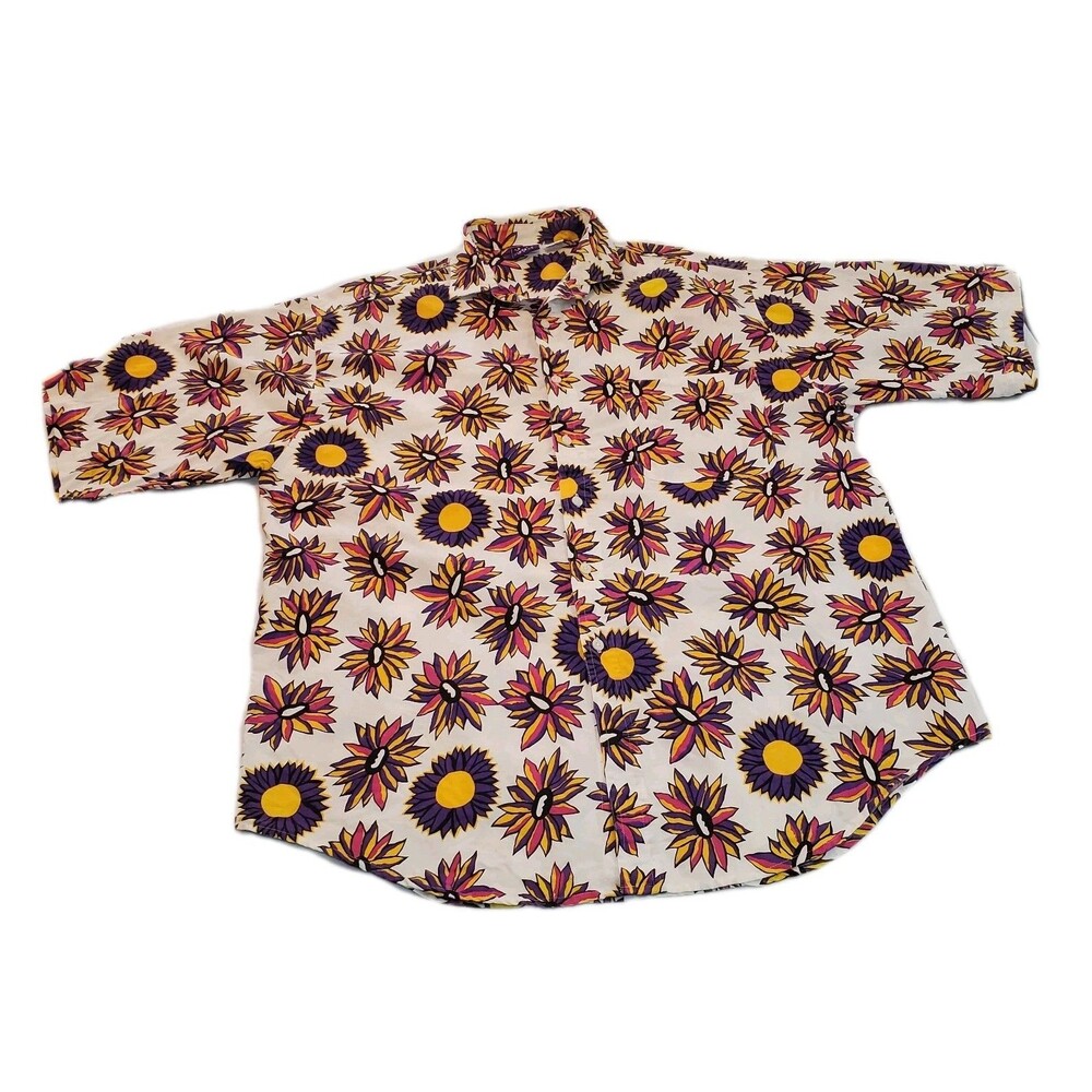 Vintage 90s Pro Spirit Mens Sz L Floral Hawaiian Pink Yellow Button Up Shirt S/S